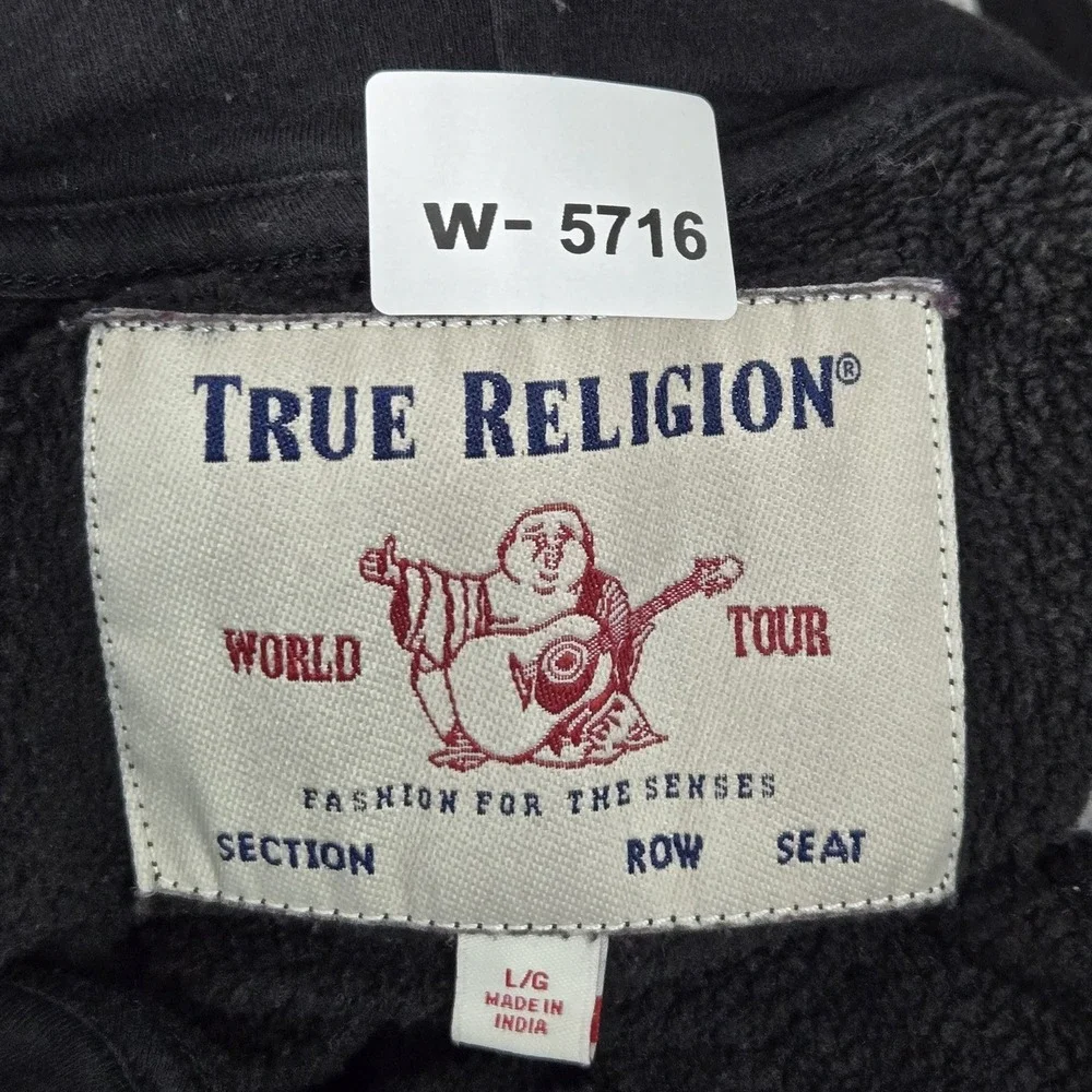 True Religion Men Hoodie L/G Black Colorblock‎ Fleece Buddha Activewear Zipper